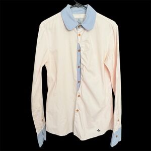 Vivienne Westwood Man Button Down Shirt Pink/Blue Trim Ruffle Cotton Classic